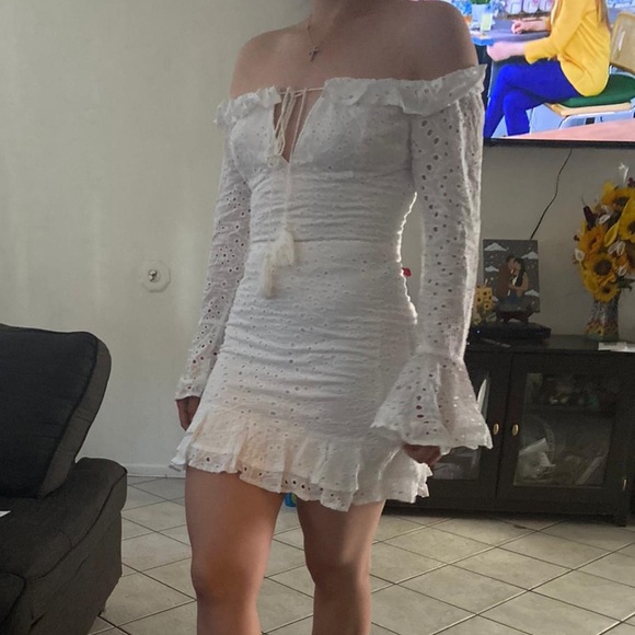 White Eyelet Tie-Front Women’s Dress - Picture 2 of 2